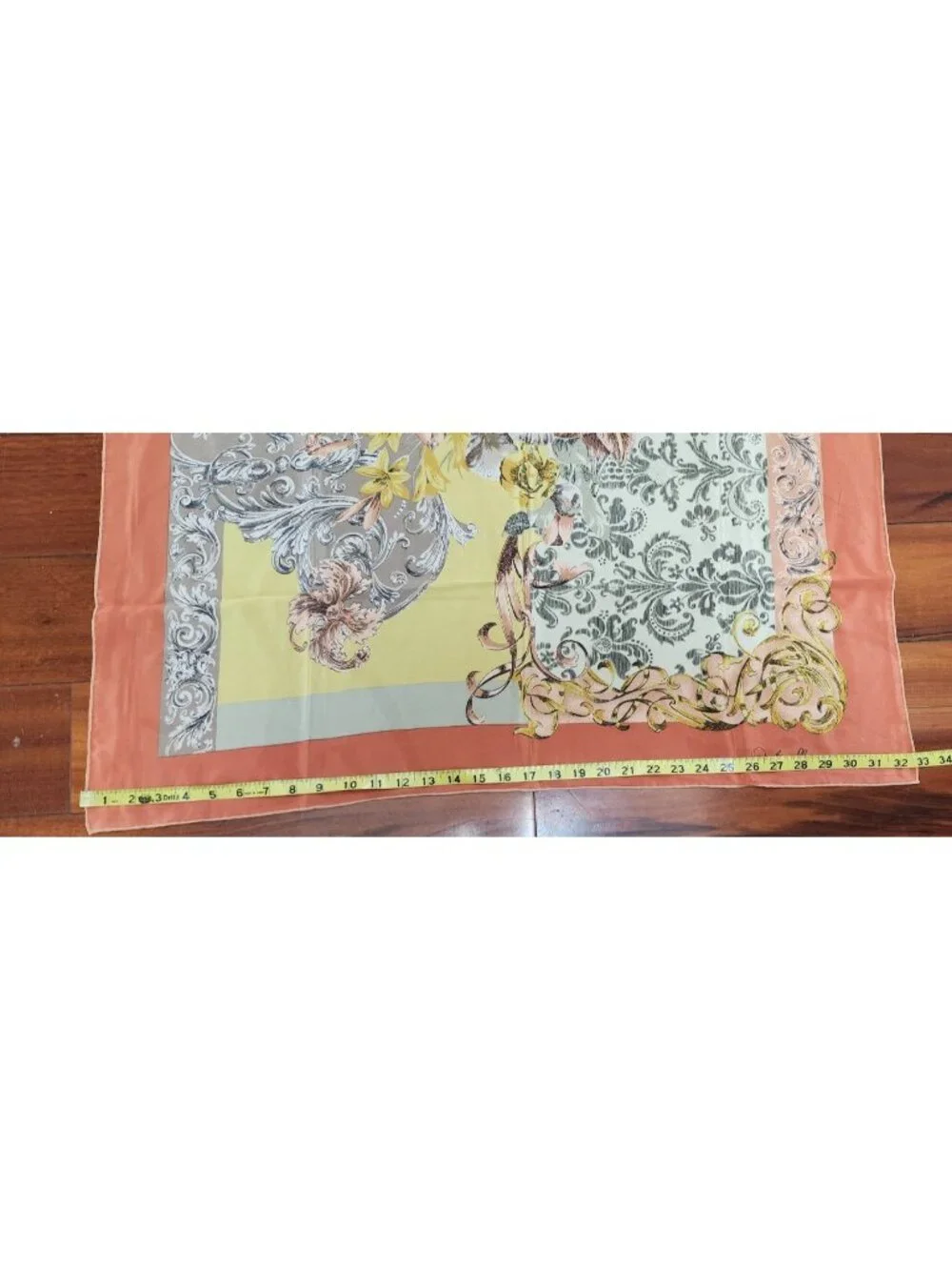Ostinelli 100% Silk Scarf Floral Baroque Coral 33in x 33 in Made in Como